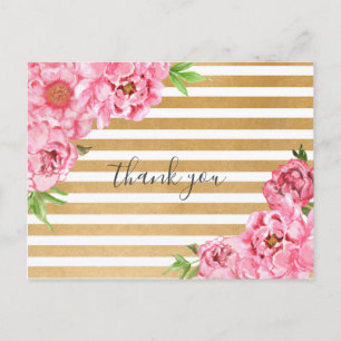 Pink Peonies girl baby shower gedicht bedankt Briefkaart