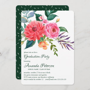 Pink Peonies Greenery Flower Afstuderen Invitation Kaart