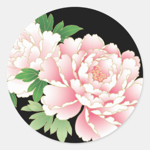 Pink Peonies Japanse Floral Kimono Ronde Sticker