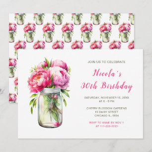 Pink Peonies Mason Jar verjaardagsfeestje Kaart