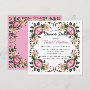 Pink Peonies Rococo Lijst Vrijgezellenfeest Kaart