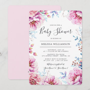 Pink Peonies Waterverf Floral Baby shower Kaart