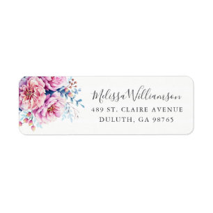 Pink Peonies Waterverf Floral Return Address Etiket