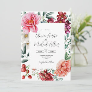 Pink Peonies Waterverf Floral Wedding Kaart