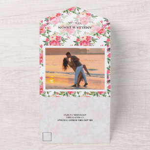 Pink Peonies Waterverf Weddenschap All In One Uitnodiging