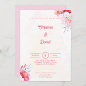 Pink Peonies Waterverf Wedding Invitations Kaart (Voorkant / Achterkant)