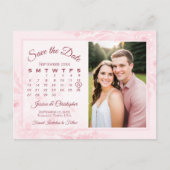 Pink Peonies Wedding Save the Date Calendar Photo Aankondigingskaart (Voorkant)