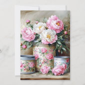 Pink Peonies White Daisies in Mason Jar Invitation (Dos)