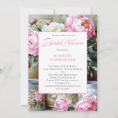 Pink Peonies White Daisies in Mason Jar Invitation Kaart (Voorkant)