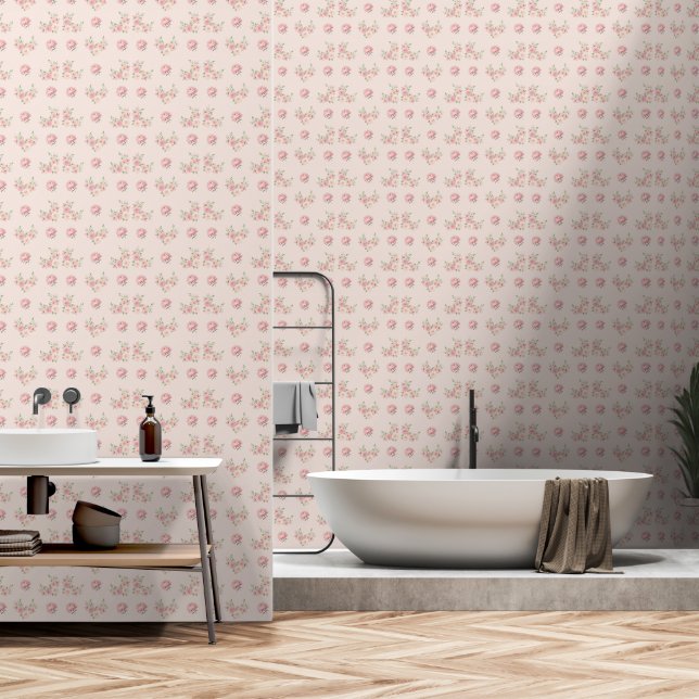 Pink Peony and Rose Pattern Behang (Badkamer)