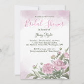 Pink Peony Aquarelle Nuptiale Douche Invitation (Devant)
