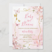 Pink Peony Baby in Bloom Butterfly Invitation (Devant)