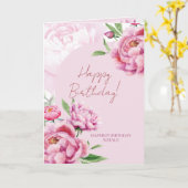 Pink Peony Birthday Folded Greeting Card Kaart (Gele Bloem)
