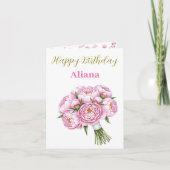 Pink Peony Bouquet Aangepaste naam & Tekst  Meisje Kaart (Voorkant)