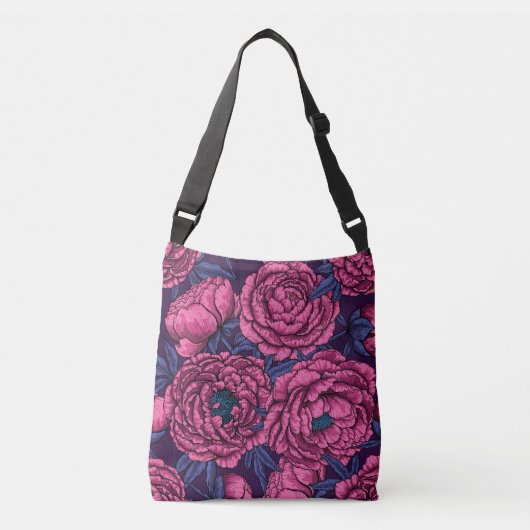 Pink peony bouquet crossbody tas (Voorkant)