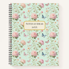 Pink Peony Butterfly Floral Pattern Notitieboek
