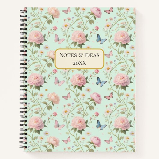 Pink Peony Butterfly Floral Pattern Notitieboek (Voorkant)