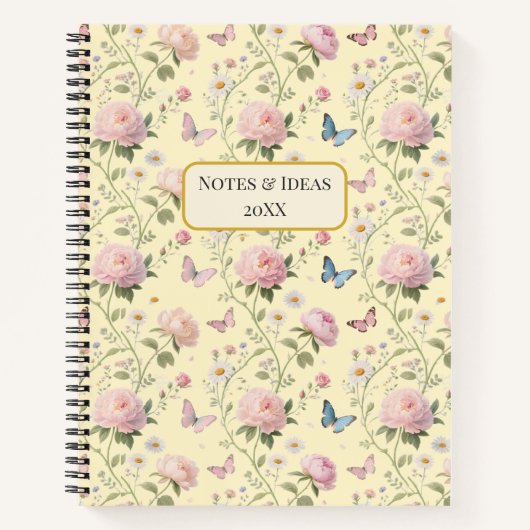 Pink Peony Butterfly Floral Pattern Notitieboek (Voorkant)