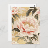 Pink Peony Chiyogami Briefkaart (Voorkant / Achterkant)