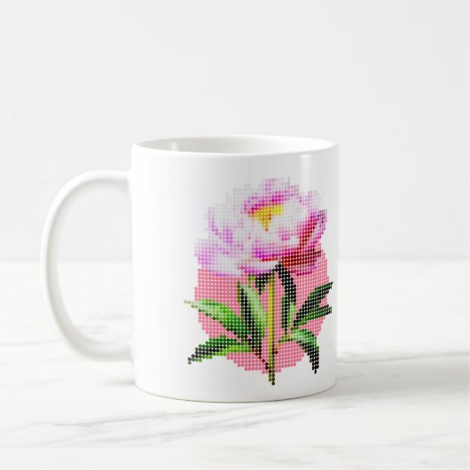 Pink Peony Dot Mosaic Flower Koffiemok (Links)