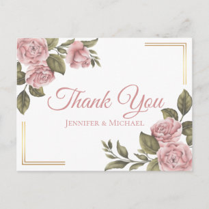 Pink Peony Elegant Wedding Hartelijk dank Briefkaart