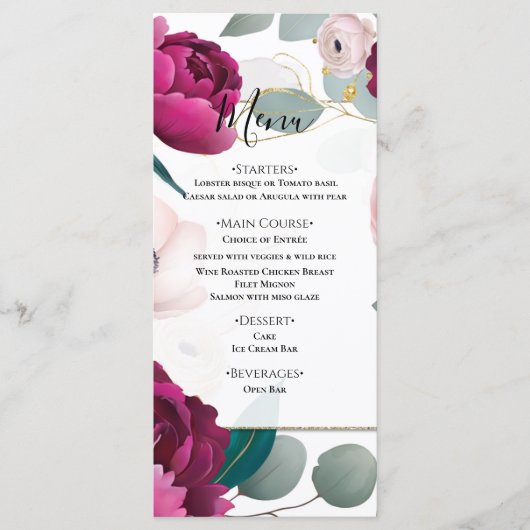 Pink Peony Eucalyptus Garden Floral Glam Menu (Devant)