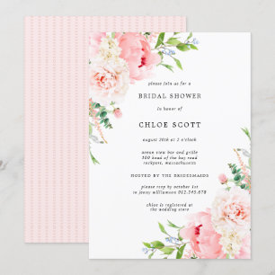 Pink Peony Floral Botanical Vrijgezellenfeest Invi Kaart