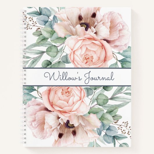 Pink Peony Floral Botanical White Notitieboek (Voorkant)