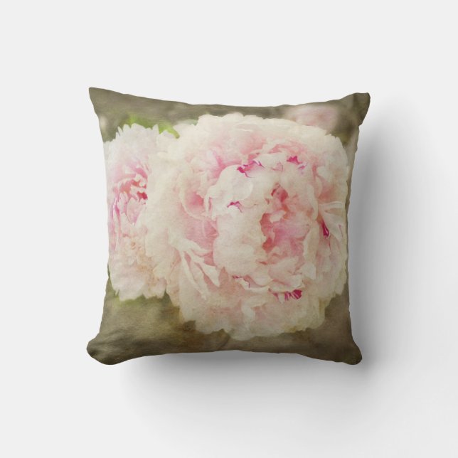 Pink Peony Floral Buitenkussen (Voorkant)