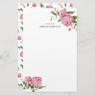Pink Peony Floral Custom Stationery Briefpapier
