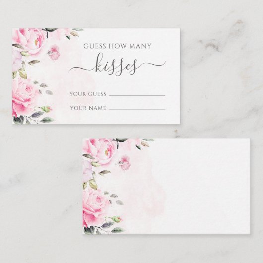 Pink Peony Floral Devinez Combien De Baisers Carte (Devant / Derrière)