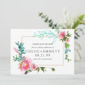 Pink Peony Floral Enregistrer la date Invitation (Debout devant)