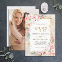 Pink Peony Floral Gold Script & Lijst