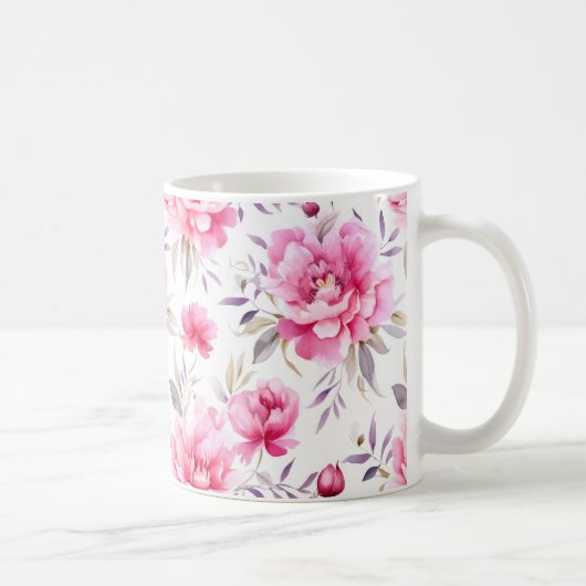 Pink Peony Floral Koffiemok (Rechts)