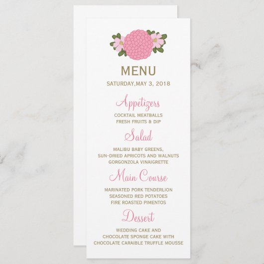 Pink Peony Floral Menu Mariage (Devant / Derrière)