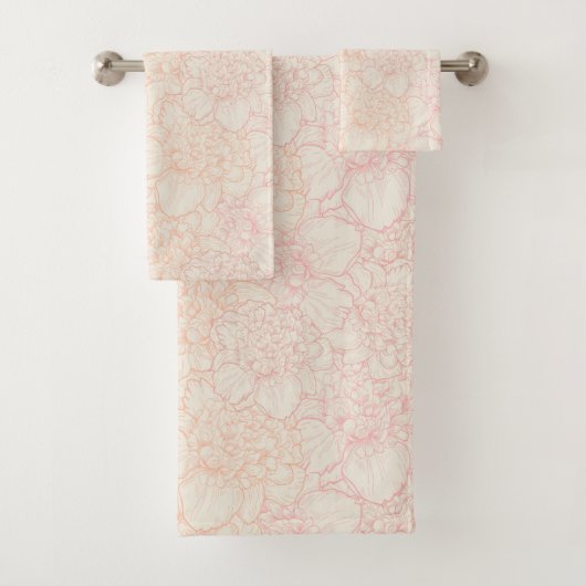 Pink Peony Floral Pattern Bad Handdoek (Insitu)
