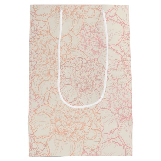 Pink Peony Floral Pattern Medium Cadeauzakje (Achterkant)