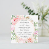 Pink Peony Floral Square Bridal Shower Uitnodiging (Staand voorkant)