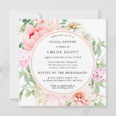 Pink Peony Floral Square Bridal Shower Uitnodiging (Voorkant)