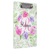 Pink Peony Floral Waterverf Monogram Klembord (Rechts)