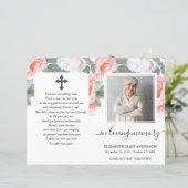 Pink Peony Floral Waterverf Photo Funeral Programm (Staand voorkant)