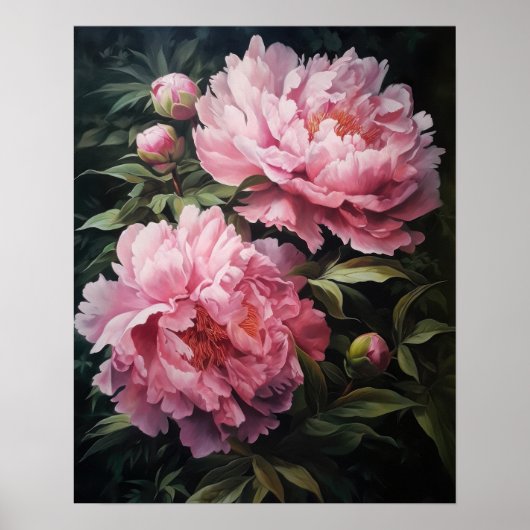 Pink Peony Flowers Art Imprimer Poster (Devant)
