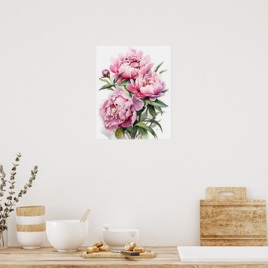 Pink Peony Flowers Art Imprimer Poster (Cuisine)
