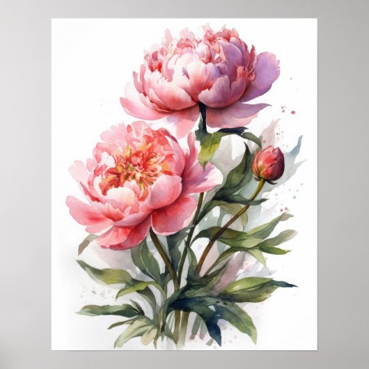 Pink Peony Flowers Art Imprimer Poster (Devant)