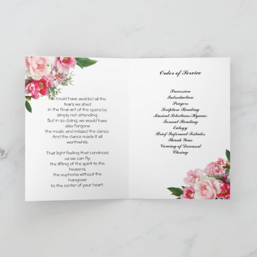 Pink Peony Flowers begrafenisprogramma Programma (Binnen)