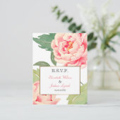 Pink Peony Flowers bruiloft RSVP Uitnodiging Briefkaart (Staand voorkant)