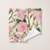 Pink Peony Flowers, Leaves & Buds Pattern Bad Handdoek (Wasdoekje)