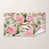 Pink Peony Flowers, Leaves & Buds Pattern Bad Handdoek (Handdoek)