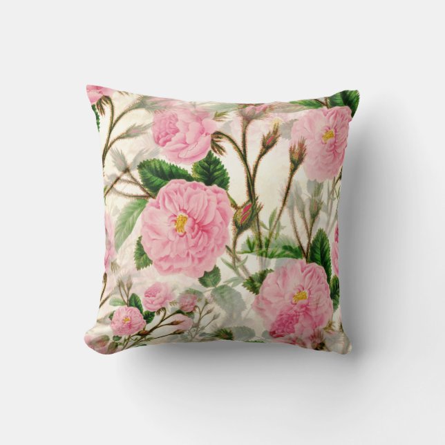 Pink Peony Flowers, Leaves & Buds Pattern Kussen (Voorkant)