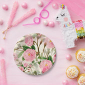 Pink Peony Flowers, Leaves & Buds Pattern Papieren Bordje (Feest)